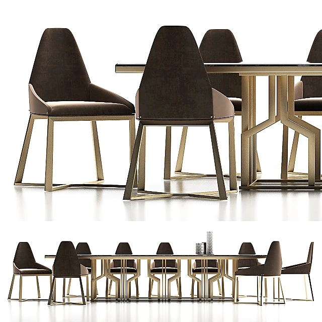Dining Table with Chairs with Modern Geometric Metal Base (2)