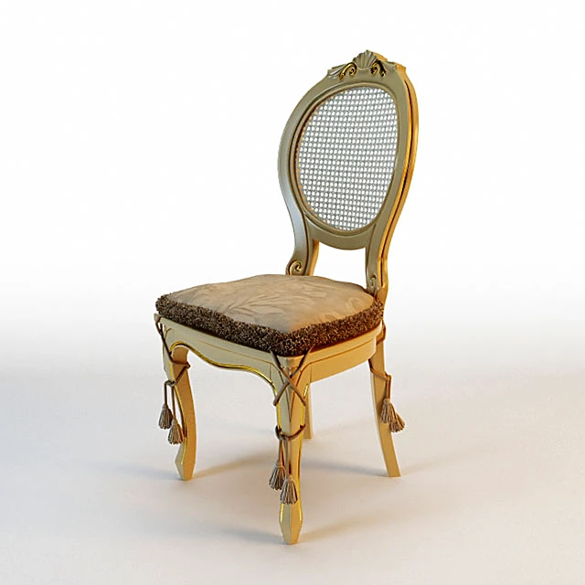 Classic Wooden Chair with Cane Back and Tassels