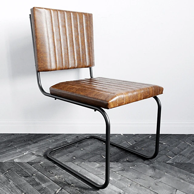 Loft Chair with Brown Leather and Metal