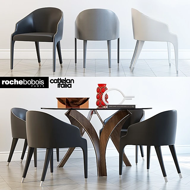 Dining Table and Chairs Set Cortina by Cattelan Italia and STEEPLE BRIDGE by Roche Bobois