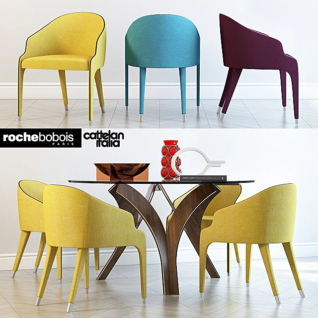 Dining Table and Chairs Set Cortina by Cattelan Italia and STEEPLE BRIDGE by Roche Bobois (2)