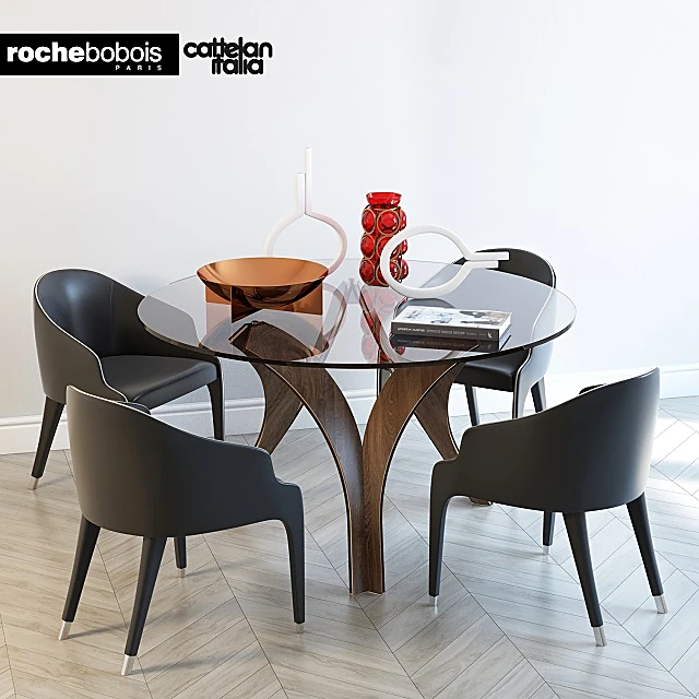Dining Table and Chairs Set Cortina by Cattelan Italia and STEEPLE BRIDGE by Roche Bobois (3)