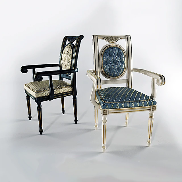 Classic Armchair with Quilted Fabric and Carved Wood