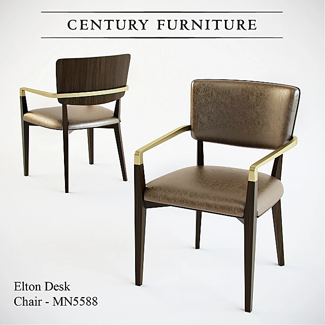 Desk Chair with Brass Armrests and Leather