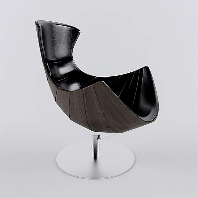 Sculptural Wood and Leather Armchair