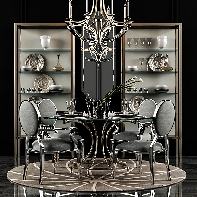 Round Dining Table with Polished Metal Base