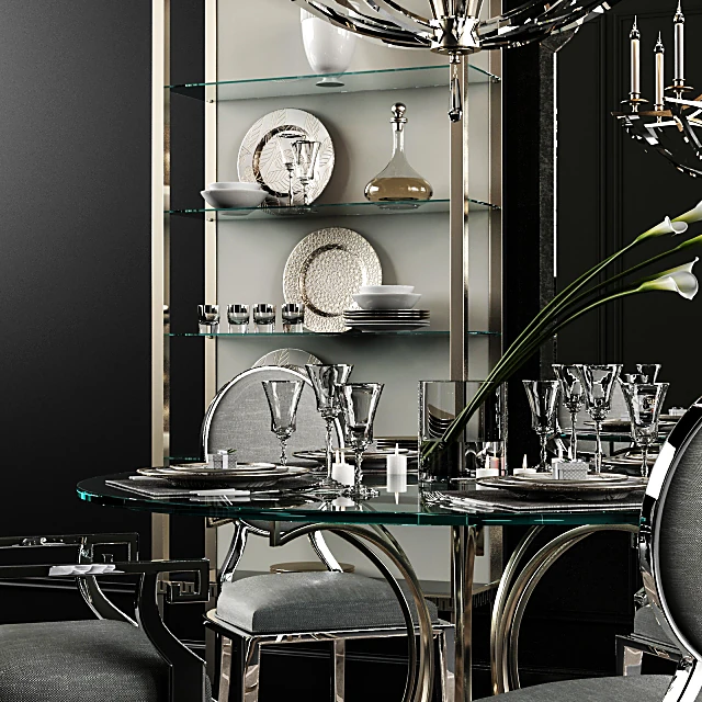 Round Dining Table with Polished Metal Base (2)