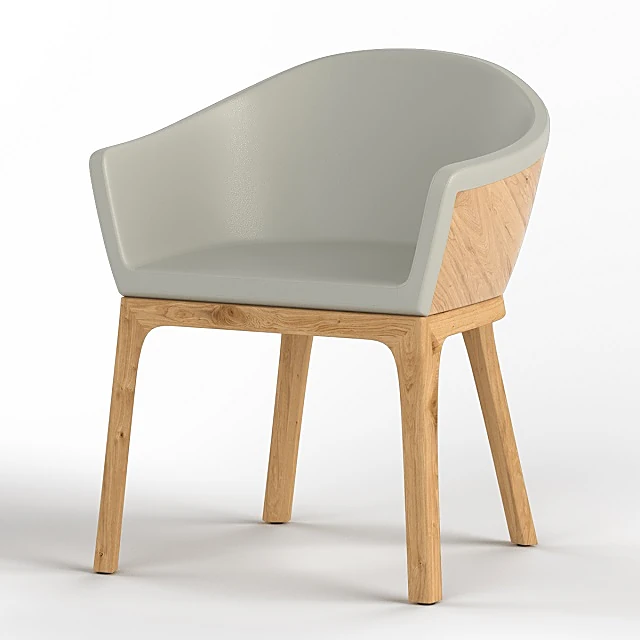 Modern Molded Armchair with Wood Base