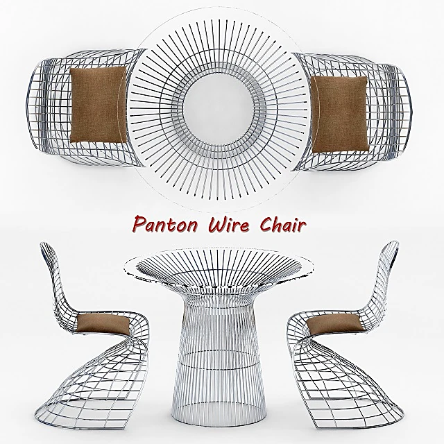 Table and Chair Set with Wireframe Design and Glass Top