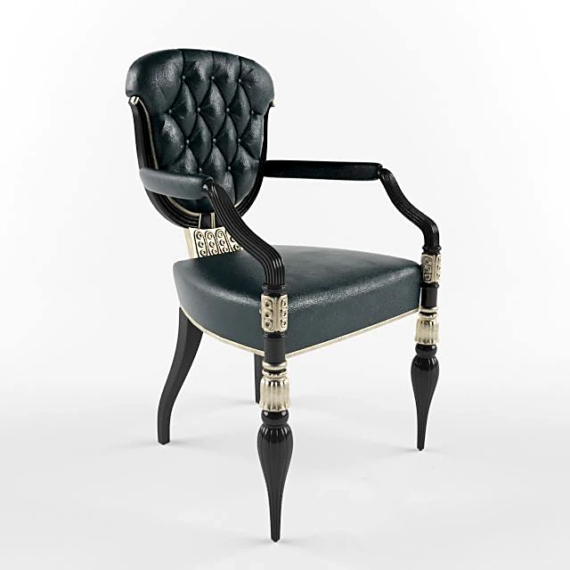 Armchair with Dark Green Tufted Leather