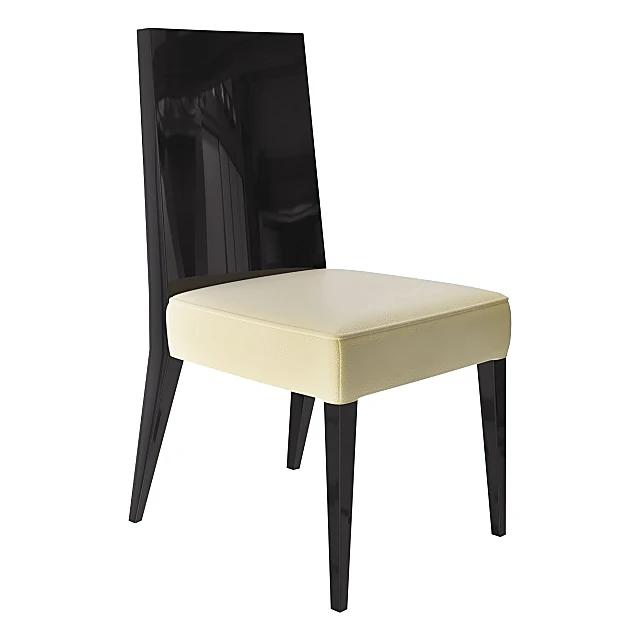 Chair with Glossy Black Wood and Upholstered Seat