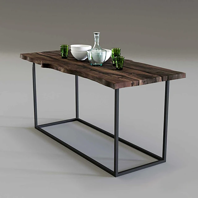 Live-Edge Wood Dining Table with Metal Frame