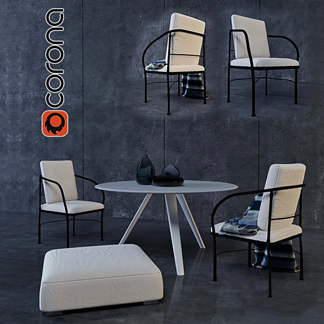 Modern Dining Set with Fabric Chairs and Round Table