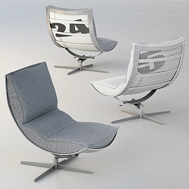 Lounge Chair with Curved Shell and Metal Base
