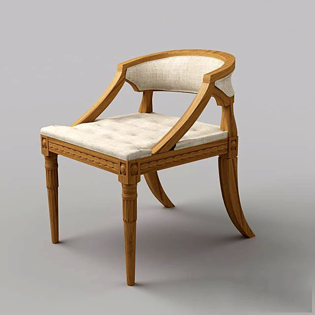 Upholstered Chair with Carved Wooden Frame