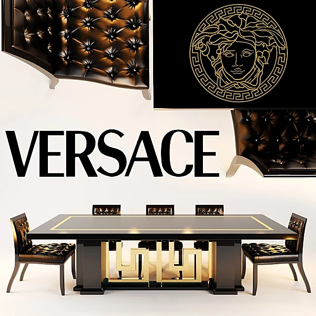 Dining Table and Chairs Set CARTESIO and SHADOW by Versace