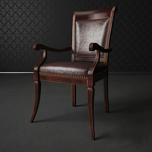 Classic Leather Armchair with Wood Frame
