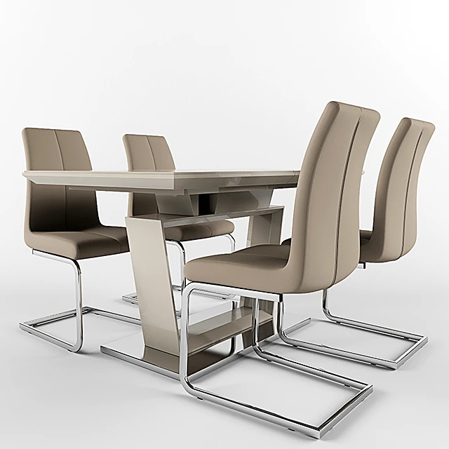 Modern Dining Set with Glossy Table and Cantilever Chairs