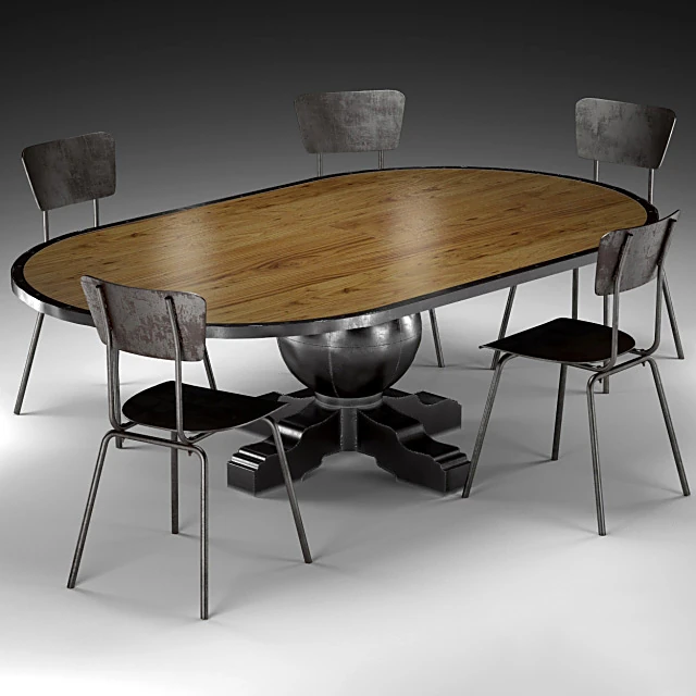 Ellipse Dining Table with Pine Top and Metal Base