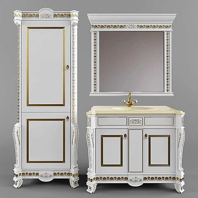 Classic Bathroom Furniture Set Gold Accents
