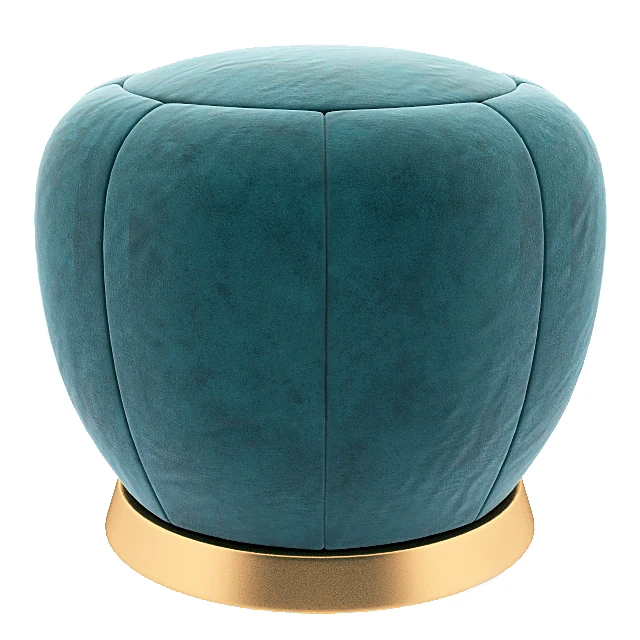 Rounded Teal Velvet Ottoman with Gold Base