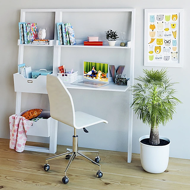 White Ladder Study Desk with Shelving