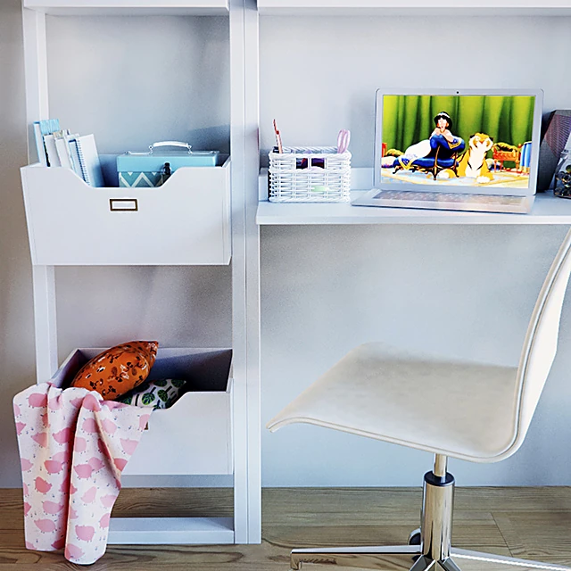 White Ladder Study Desk with Shelving (2)