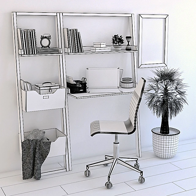 White Ladder Study Desk with Shelving (4)