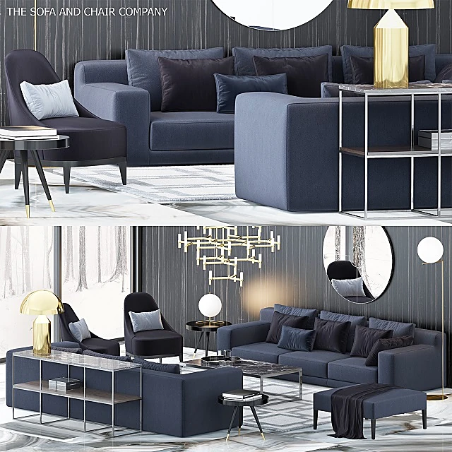 Living Room Furniture Collection with Modern Fabric and Marble Accents