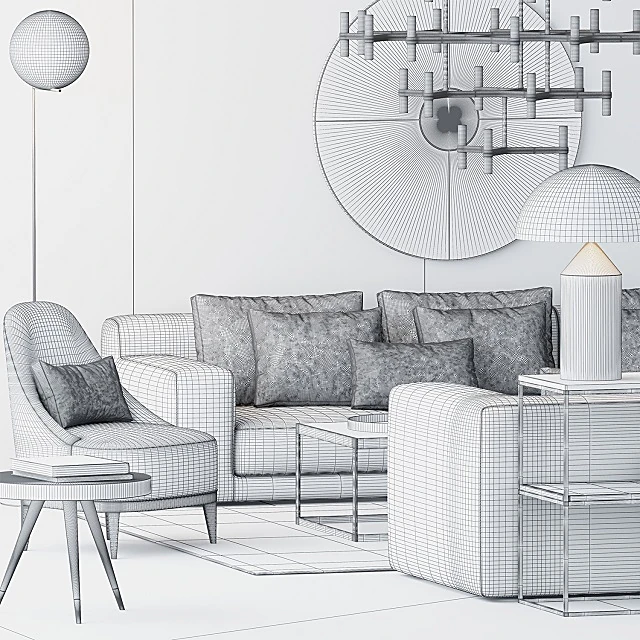 Living Room Furniture Collection with Modern Fabric and Marble Accents (5)