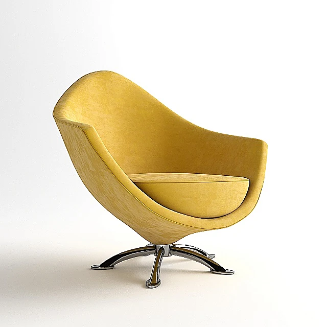 Modern Armchair with Yellow Fabric Upholstery
