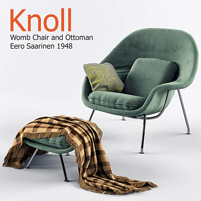 Armchair Womb Chair with Ottoman by Knoll