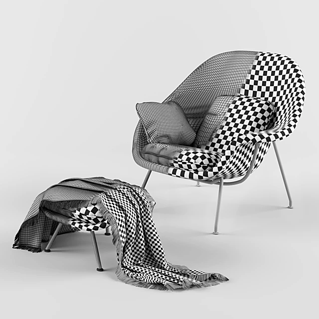 Armchair Womb Chair with Ottoman by Knoll (3)