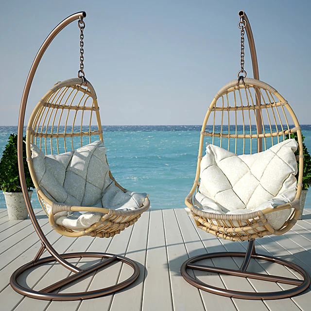 Hanging Chair with Rattan and Metal Stand