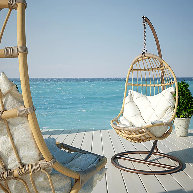 Hanging Chair with Rattan and Metal Stand (2)