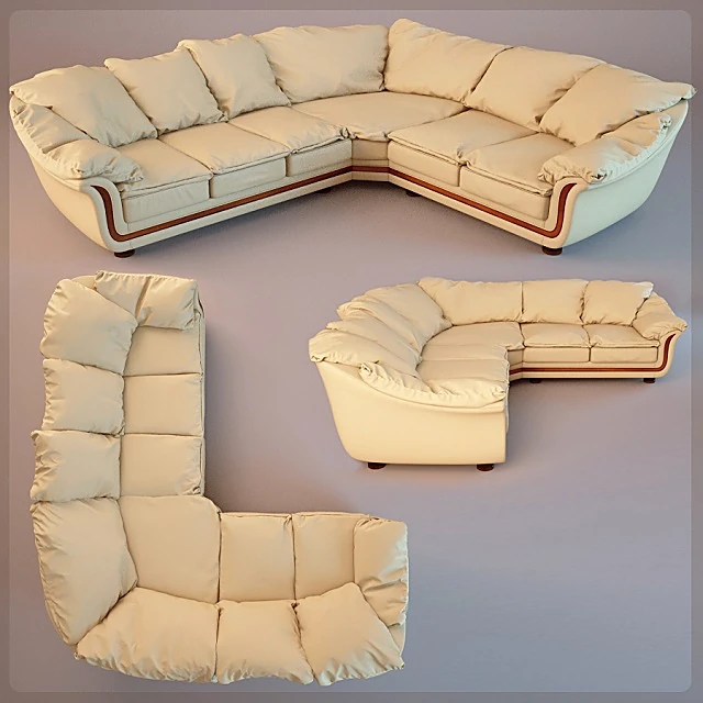 Classic Cream Corner Sofa with Wooden Trim
