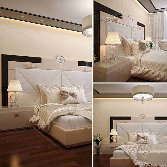 Modern Bed with Geometric Upholstered Headboard (2)
