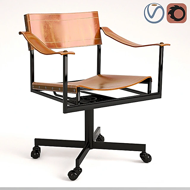 Mid Century Office Chair with Leather and Metal Frame