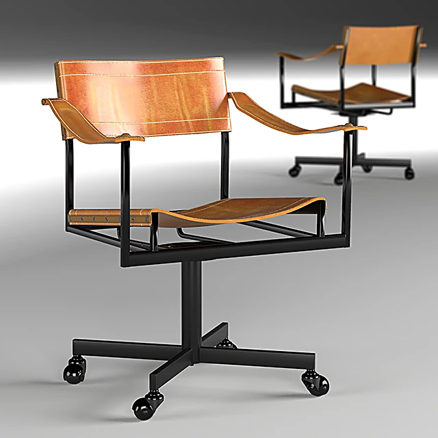Mid Century Office Chair with Leather and Metal Frame (2)