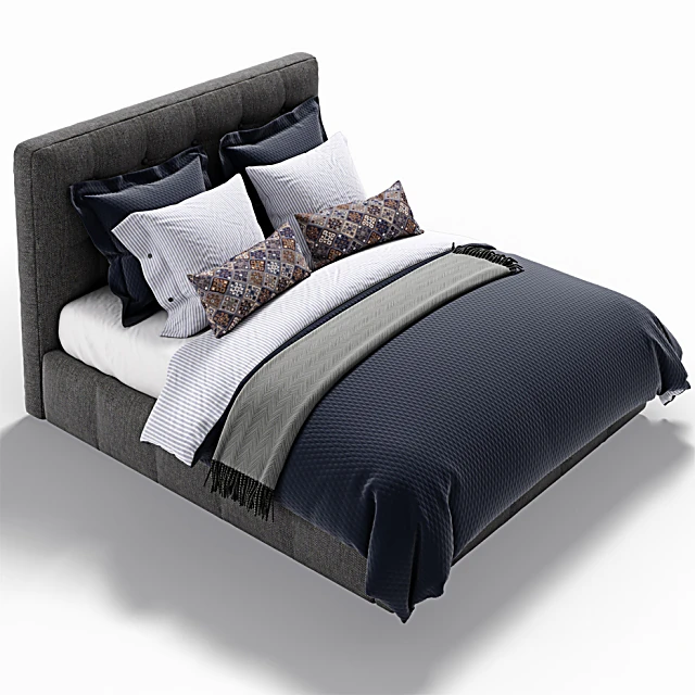 Compact Double Bed with Upholstered Headboard