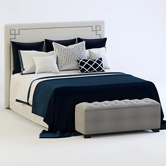 Bed with Upholstered Headboard and Tufted Bench