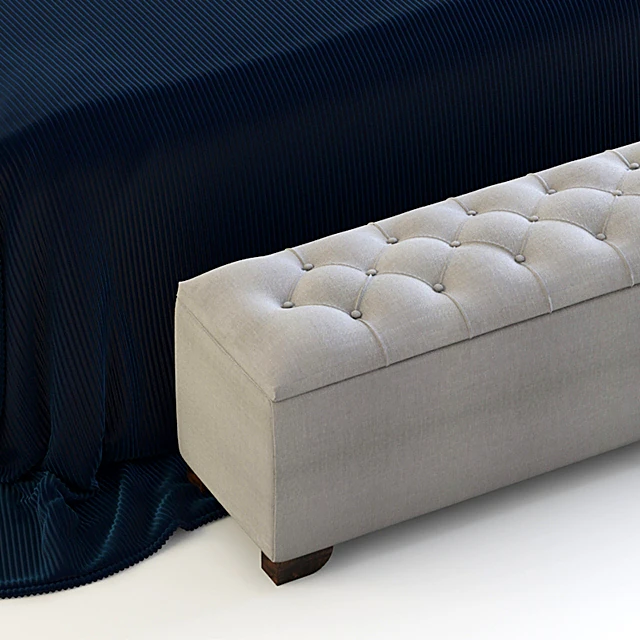 Bed with Upholstered Headboard and Tufted Bench (2)