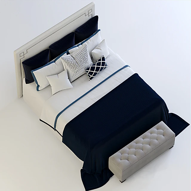 Bed with Upholstered Headboard and Tufted Bench (4)