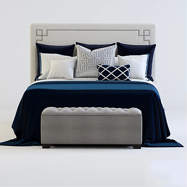 Bed with Upholstered Headboard and Tufted Bench (5)