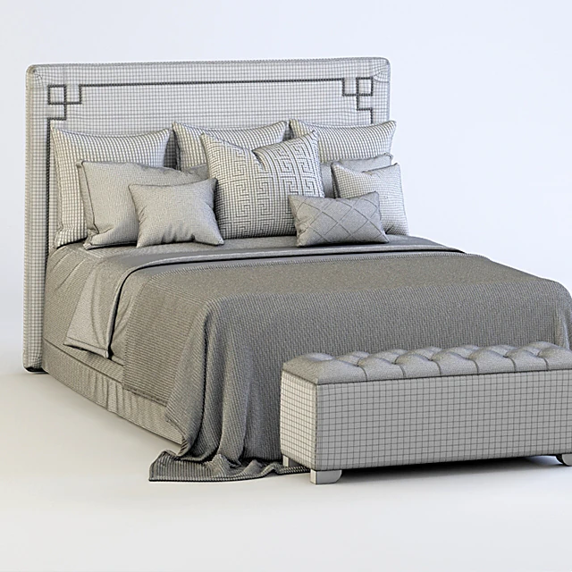 Bed with Upholstered Headboard and Tufted Bench (6)