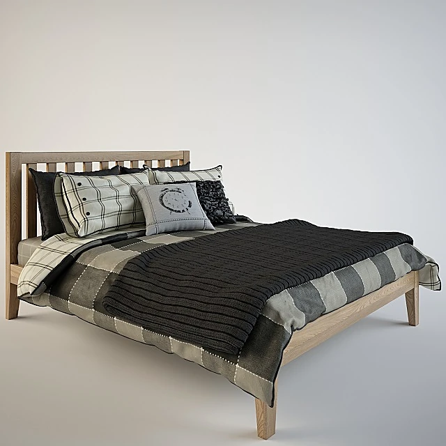 Wooden Oak Bed with Slatted Headboard