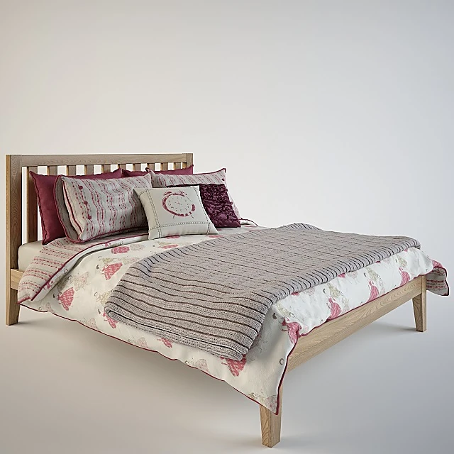 Wooden Oak Bed with Slatted Headboard (2)