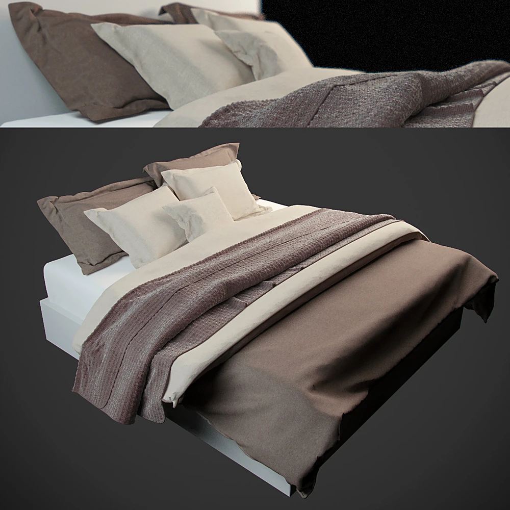 Birch Bed with Minimalist Fabric Bedding