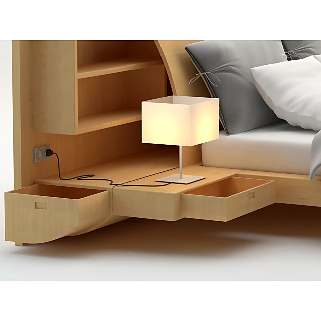 Modern Wooden Double Bed with Integrated Headboard (2)