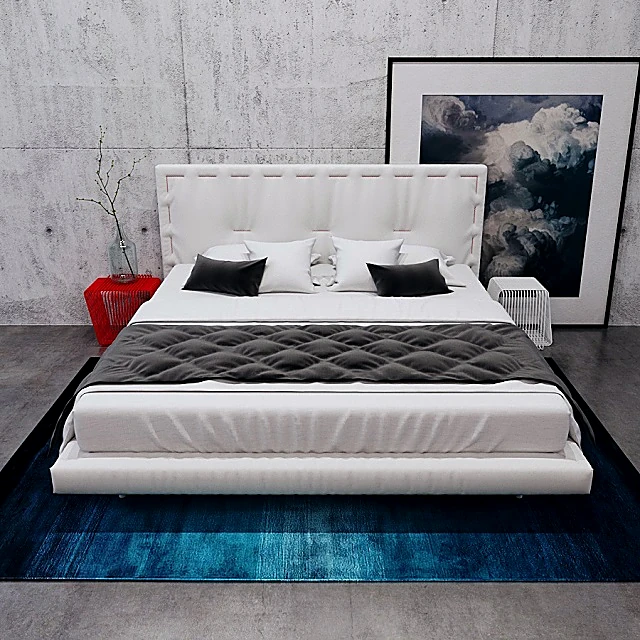 Modern Fabric Upholstered Bed with Stitched Headboard